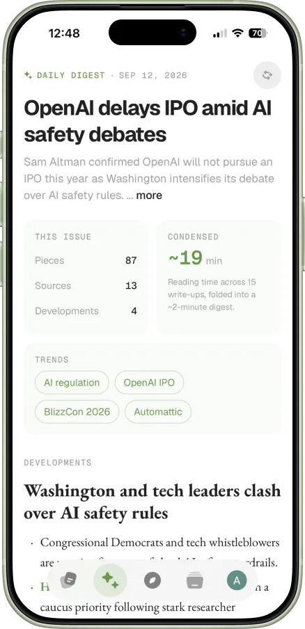The Readspace iOS app showing the Daily Digest