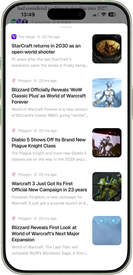Five separate articles from different sources, all covering the same Blizzard news